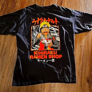Mens Naruto Ichiraku Ramen Shop Black Orange Anime T Shirt XL
